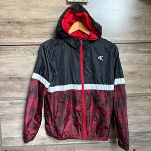 AND1 Red Black Light Windbreaker Hooded Jacket Boys XL (14/16) Great Used Condit
